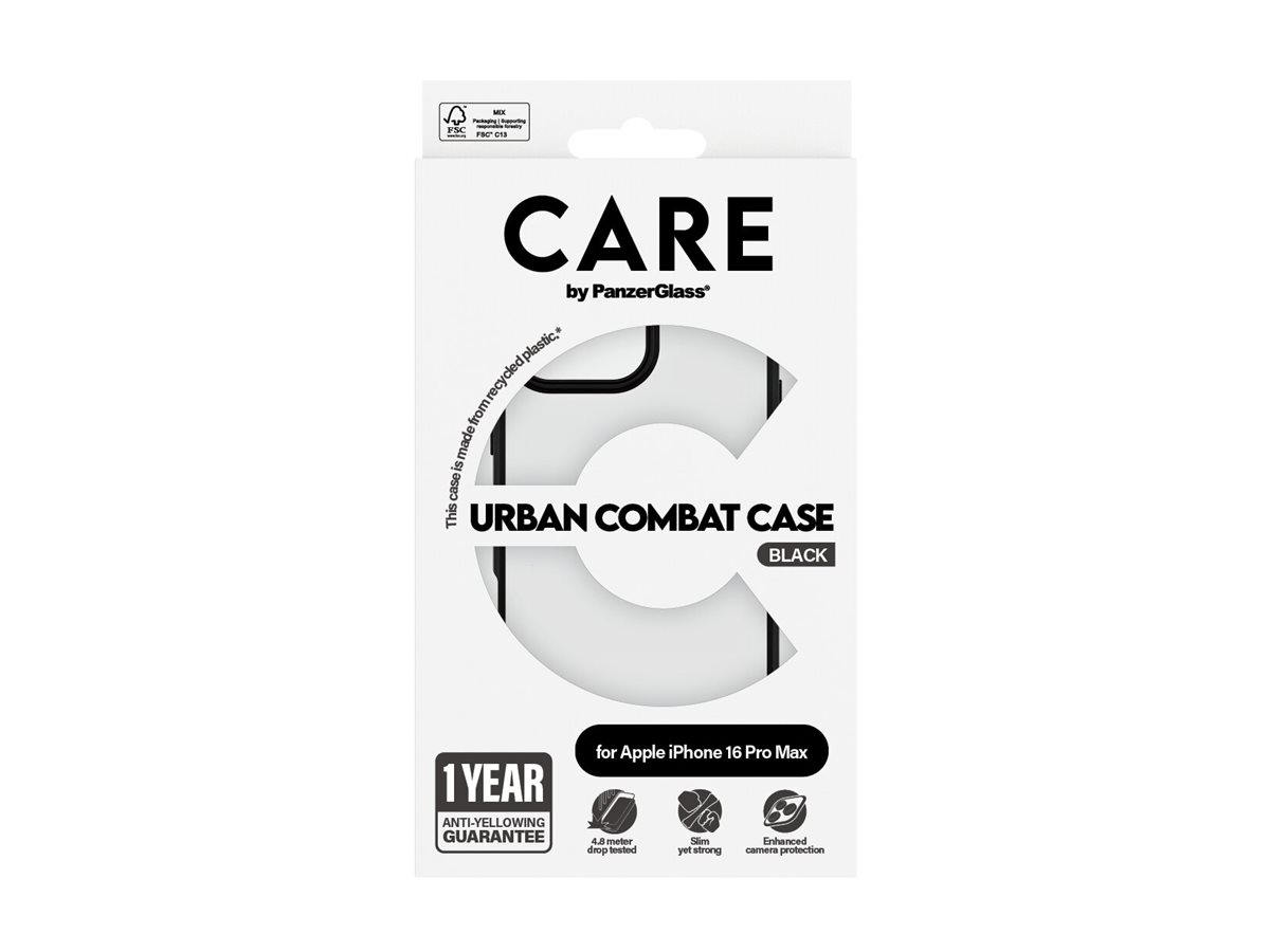 PanzerGlass CARE by Flagship Case Transparent Urban Combat w. Black Frame iPhone 16 Pro Max Beskyttelsescover Transparent Apple iPhone 16 Pro Max