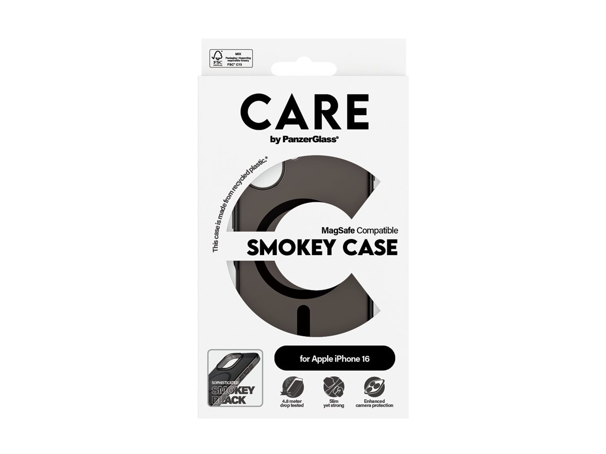 PanzerGlass CARE by Flagship Case Smokey Urban Combat w. Black MagSafe iPhone 16 Beskyttelsescover Sort Apple iPhone 16