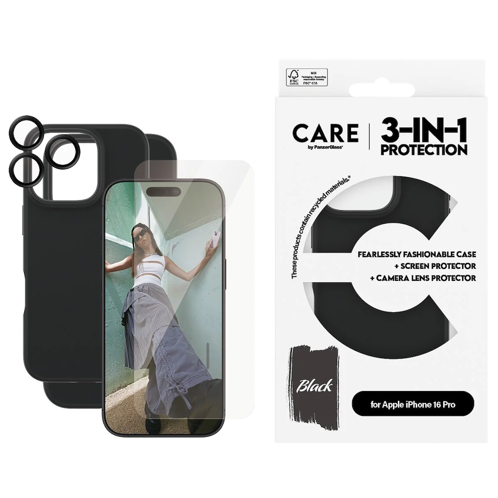 CARE by PanzerGlass Fashion 3-i-1 Beskyttelsescover Sort til iPhone 16 Pro