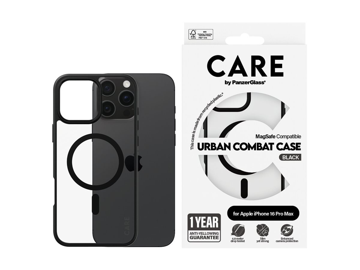 PanzerGlass CARE by Flagship Case Transparent Urban Combat w. Black Frame & MagSafe iPhone 16 Pro Max Beskyttelsescover Transparent Apple iPhone 16 Pro Max