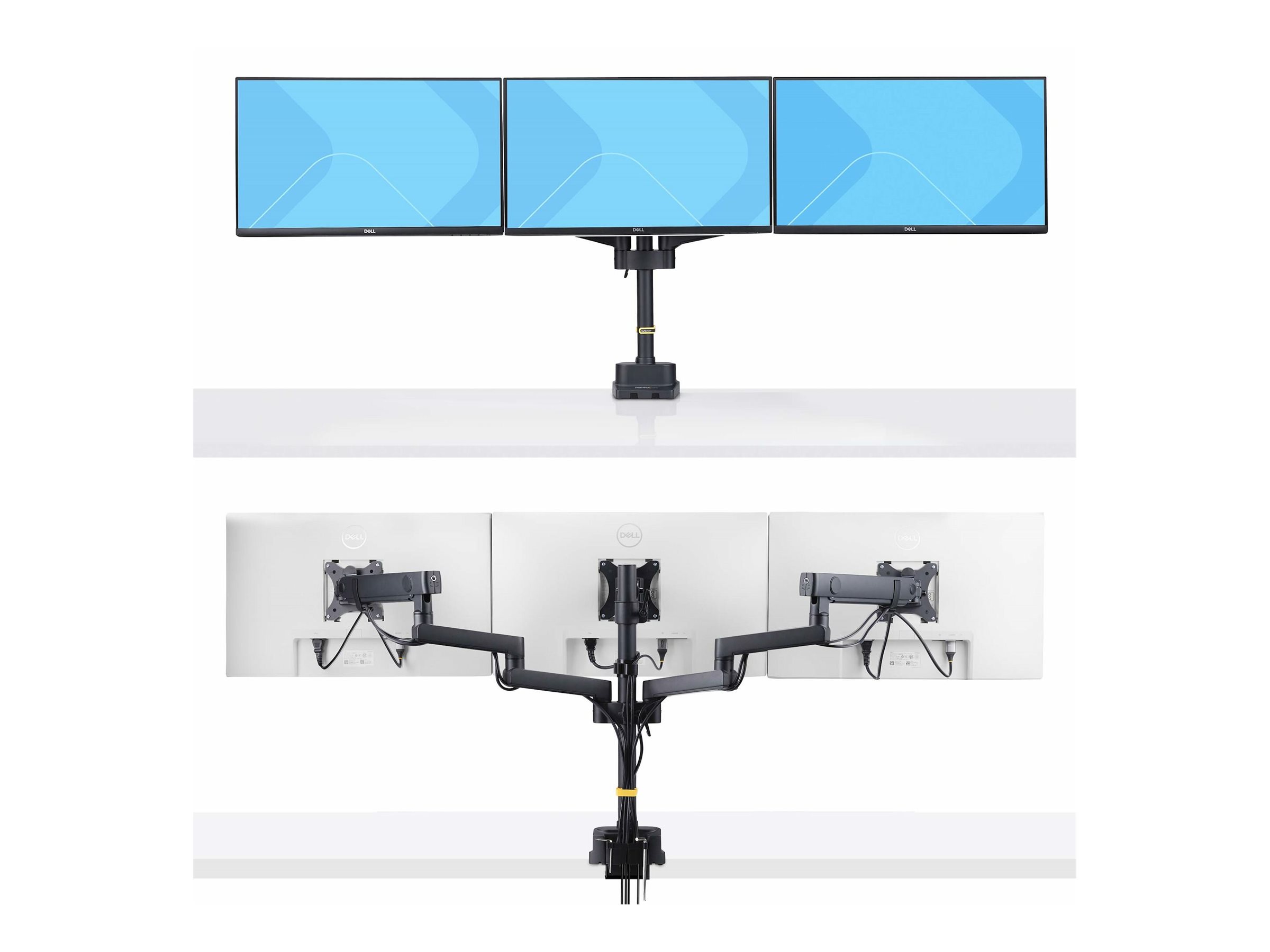 StarTech.com Triple Monitor Desk Mount For Up To Three 27in Screens, VESA 75x75/100x100, Tool-Less Arm Adjustments, C-Clamp/Grommet Mount, Spring-Assisted Arms