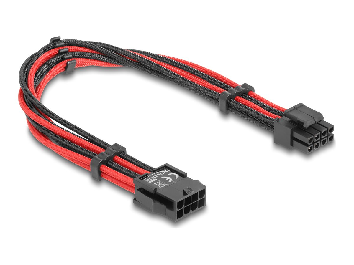 DeLOCK Strøm 8 pin EPS12 V (male) - Strøm 8 pin EPS12 V med aftagelig 4 pin ATX12V sektion (female) Sort Rød 30cm Forlængerkabel til strøm
