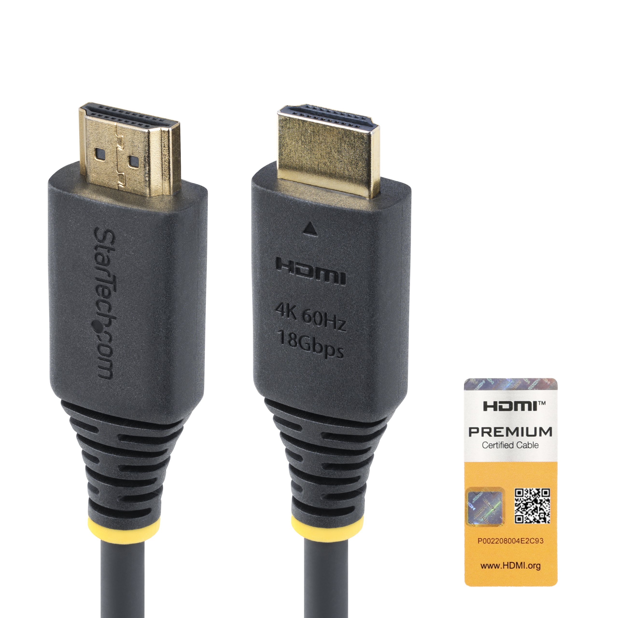 StarTech.com 1.6ft (50cm) Premium Certified High Speed HDMI Cable, 4K60Hz HDMI-kabel med Ethernet 50cm Sort