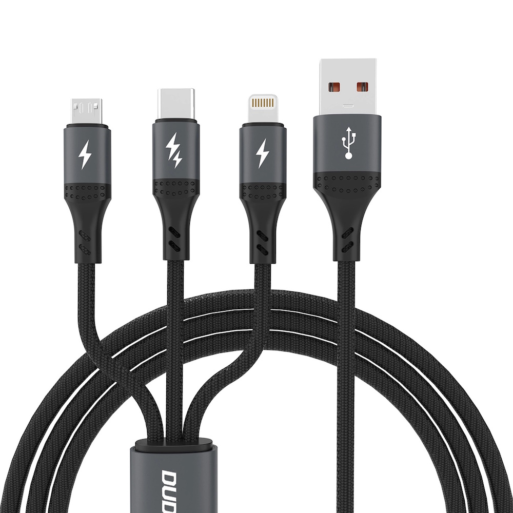 Dudao L3E 3-i-1 USB-A til MicroUSB/USB-C/Lightning 66W 1,2m Sort
