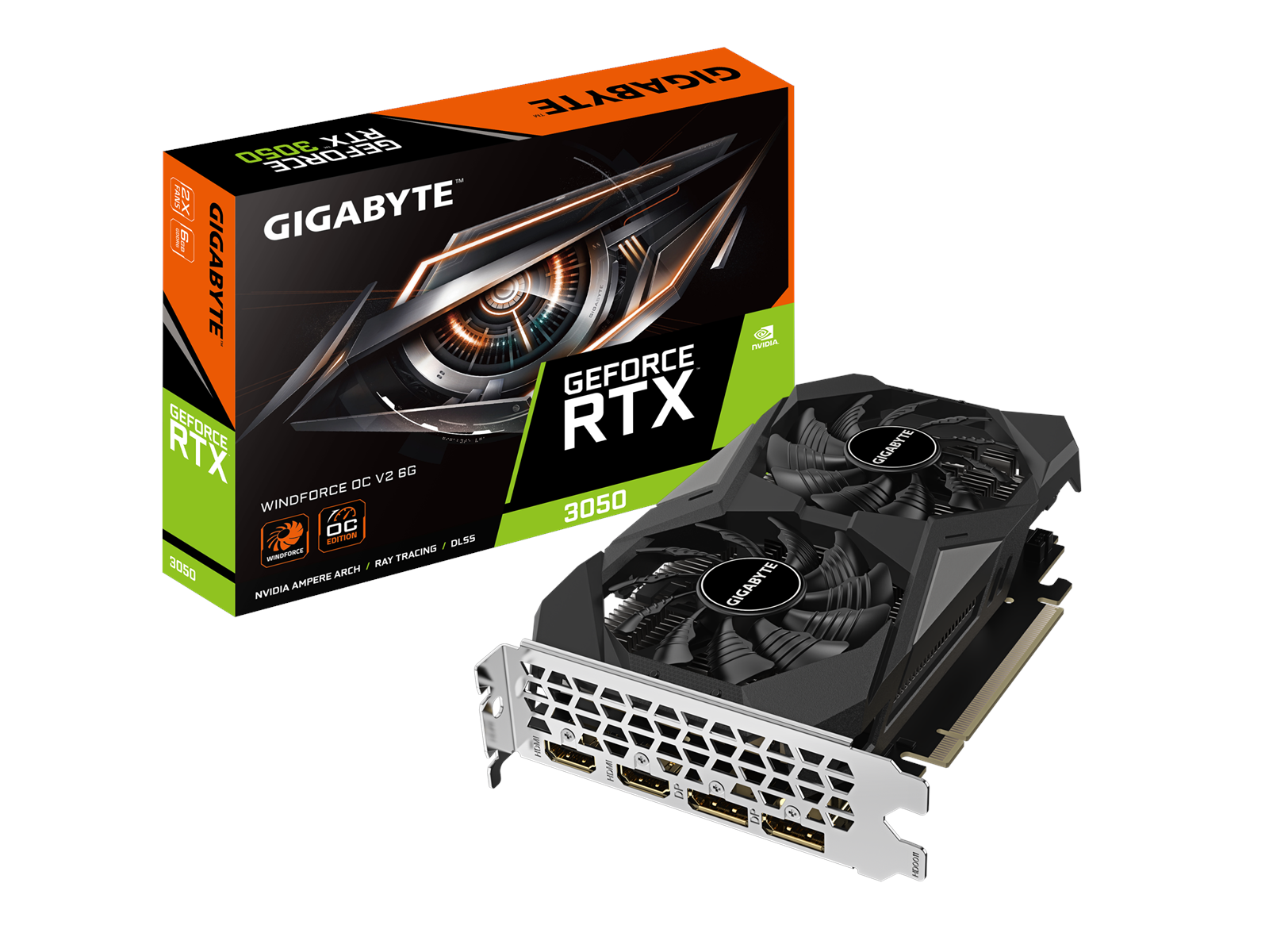 GIGABYTE GeForce RTX 3050 WindForce 2 V2 OC - 6GB GDDR6 RAM - Grafikkort