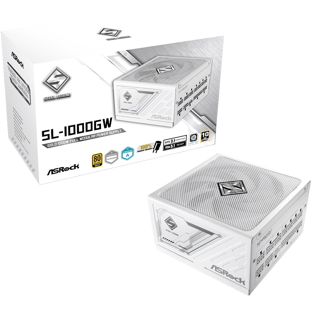 Asrock SL-1000GW Strømforsyning 1000Watt 80+ Gold Hvid