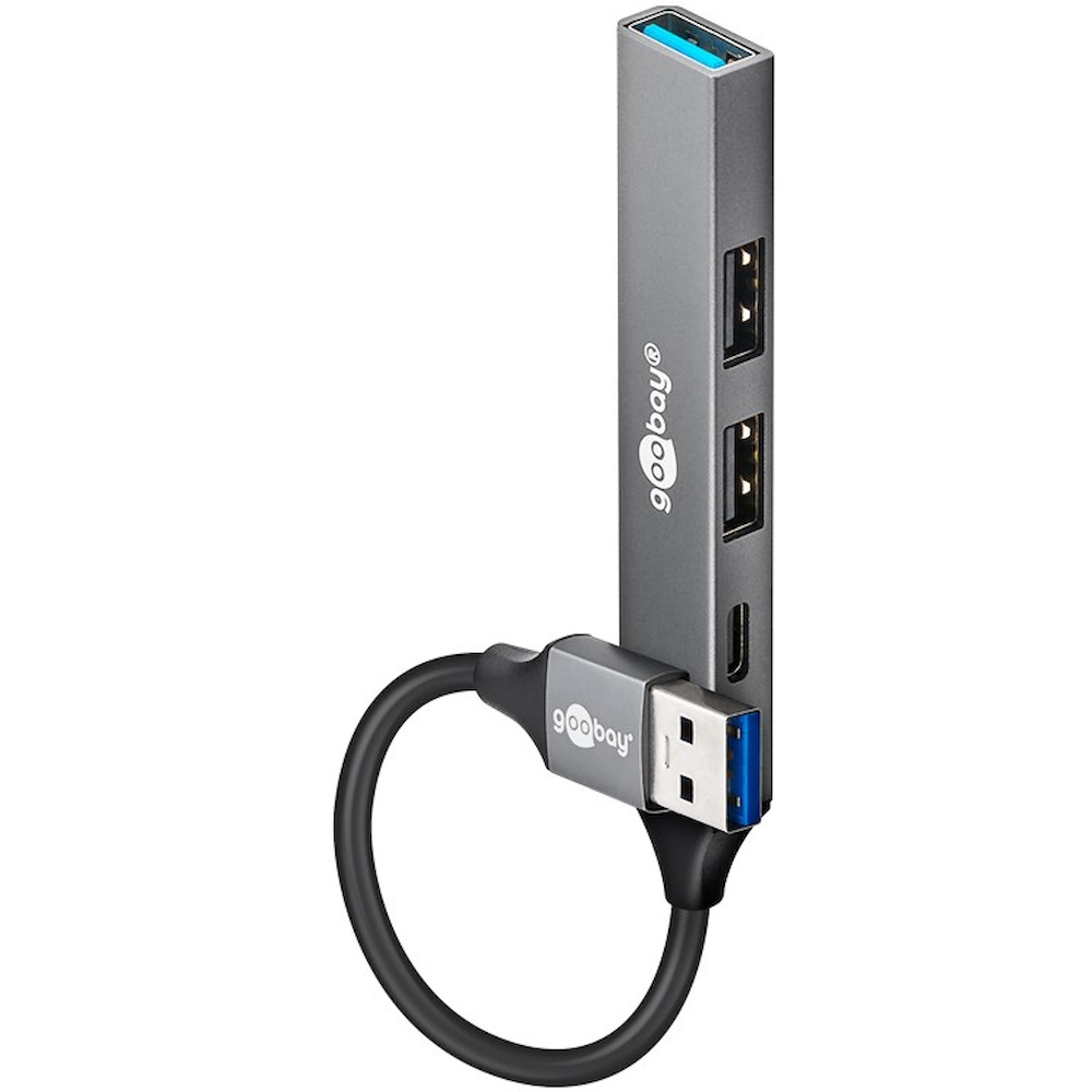 Goobay Slim 4-Port USB-A Hub 4 porte lysegrå