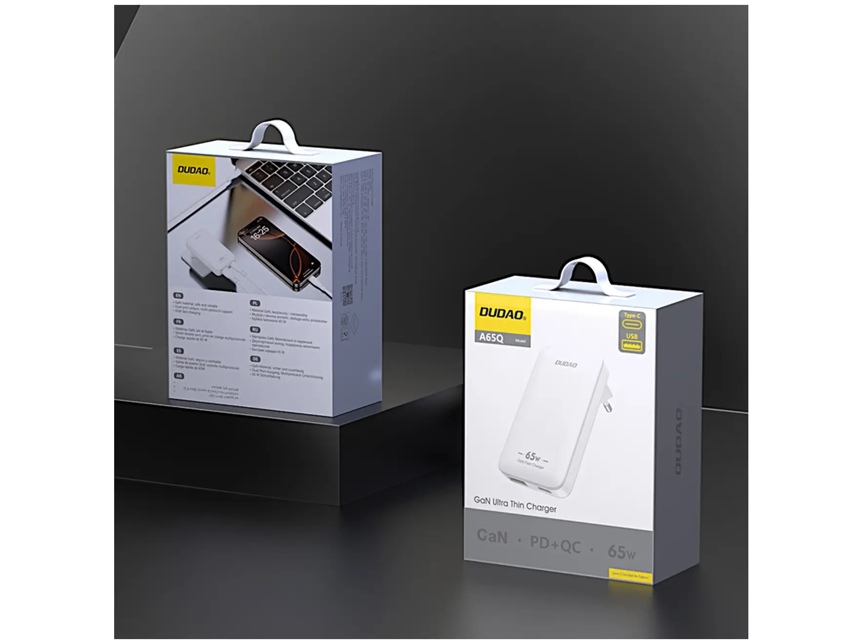 Dudao A65Q Adapter 65Watt GaN 1xUSB-C + 1xUSB-A Hvid