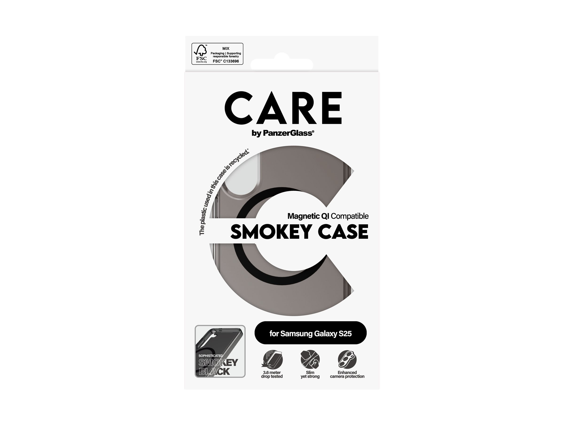 PanzerGlass CARE by Flagship Case Urban Combat Smokey w. Black Qi Compatible Samsung Galaxy S25 Beskyttelsescover Sort Samsung Galaxy S25