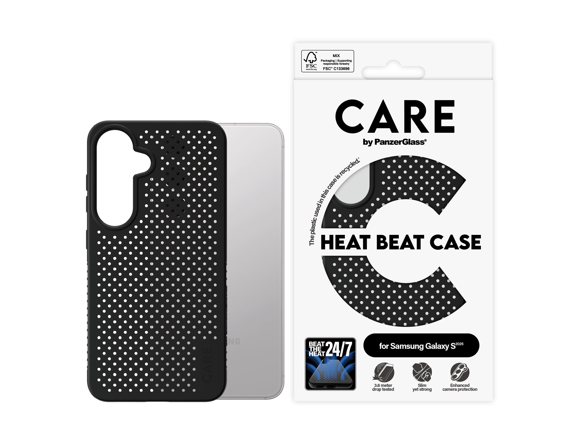 PanzerGlass CARE by Feature Case Heat Beat Samsung Galaxy S25 Beskyttelsescover Sort Samsung Galaxy S25