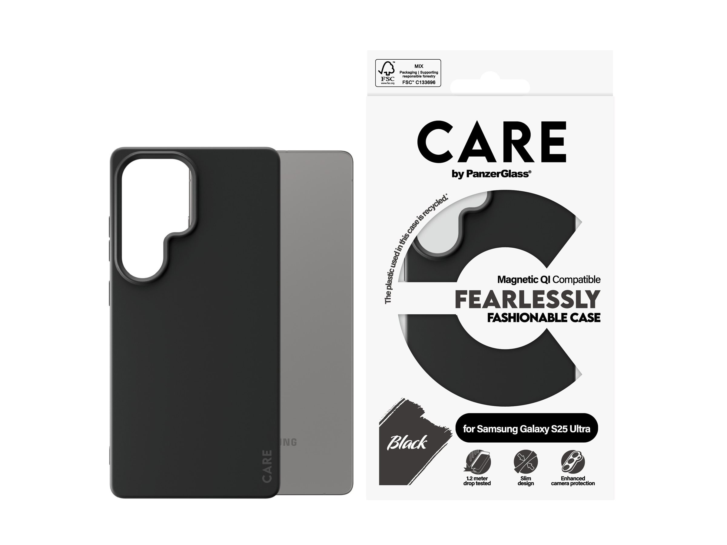 PanzerGlass CARE by Fashionable Case Black w. Qi Compatible Samsung Galaxy S25 Ultra Beskyttelsescover Sort Samsung Galaxy S25 Ultra