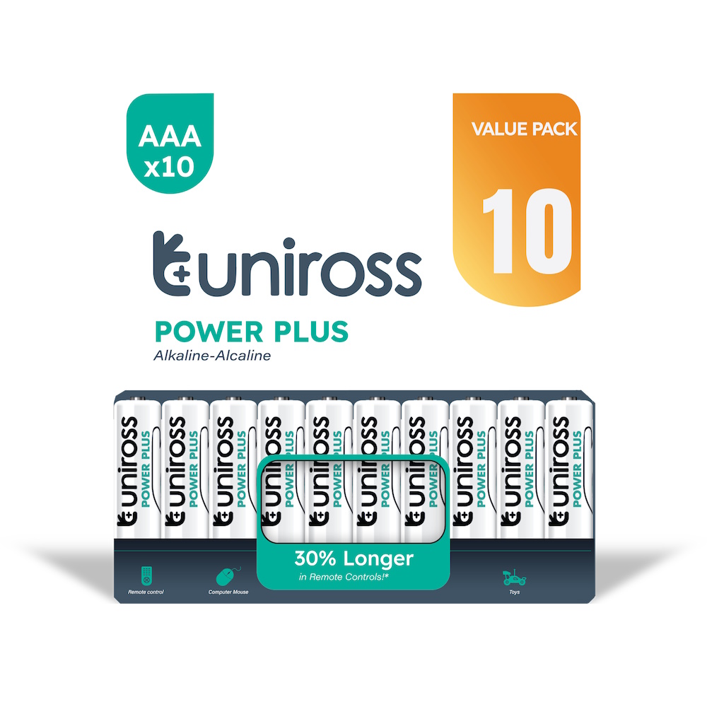 Uniross Power Plus AAA / LR3 Standardbatterier 1100mAh, 10 stk.