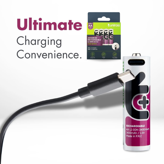 Uniross USB-C AA genopladeligt Batteri Pakke med 4 stk