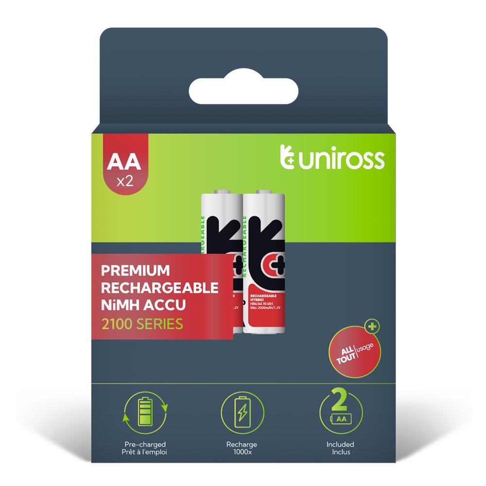 Uniross Ni-MH AA / HR06 Genopladelige Batterier 2100mAh, 2 stk.