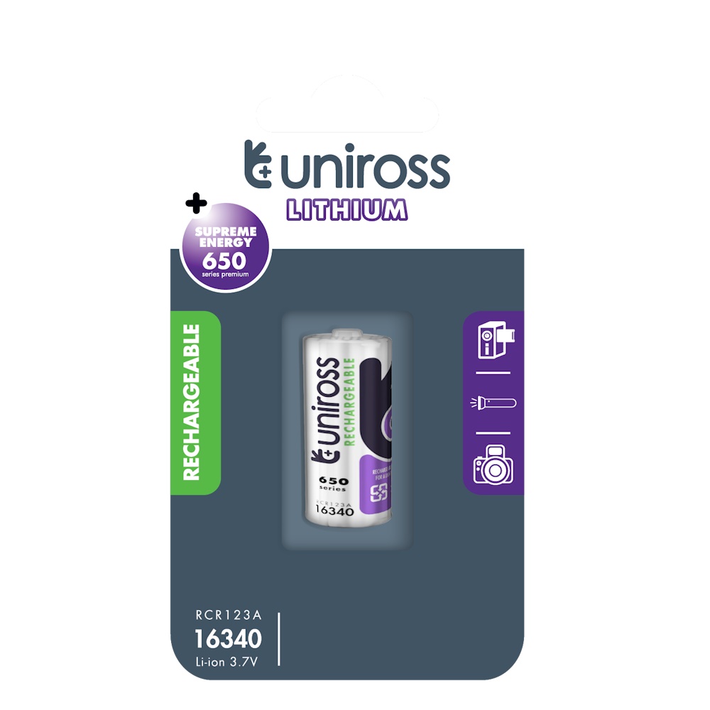 Uniross 16340 / RCR123A Lithiumbatteri Genopladelig 650mAh