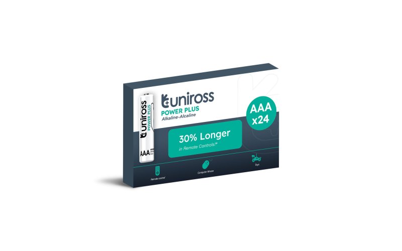 Uniross Batteri Pakke med 24 stk AAA/LR03 POWER PLUS ALKALINE