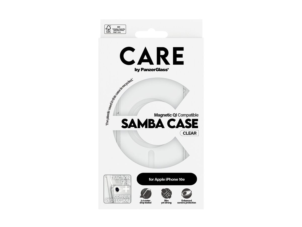 PanzerGlass CARE by Fashionable Case Samba Transparent w. White Qi Compatible iPhone 16e Beskyttelsescover Transparent Apple iPhone 16e
