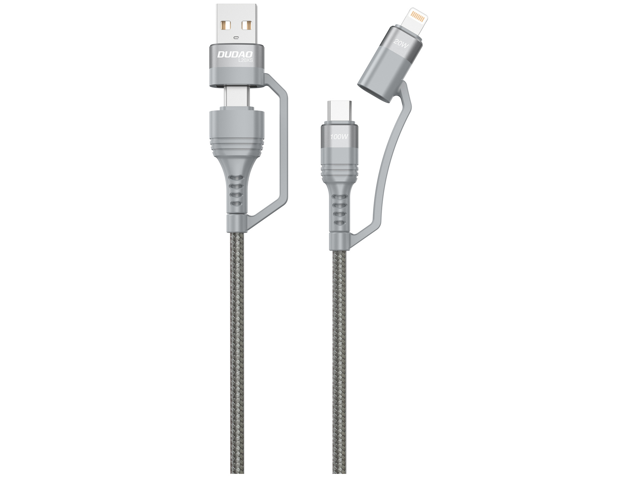 Dudao L20xs upgrade USB-A/USB-C to Lightning/USB-C 4-in-1 cable 1m Grå