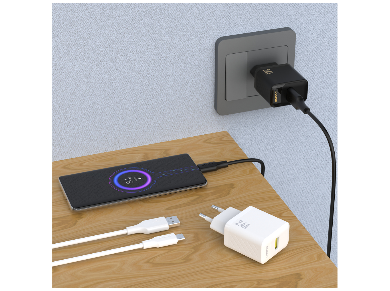 Dudao A23TEU Adapter 12Watt 1xUSB-A (1m USB-A to USB-C cable included) Sort