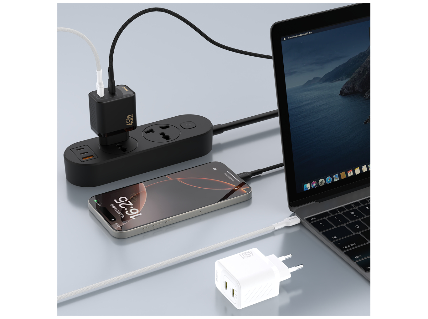 Dudao A28PCEU Adapter 45Watt 2xUSB-C (1m USB-C to USB-C cable included) Hvid