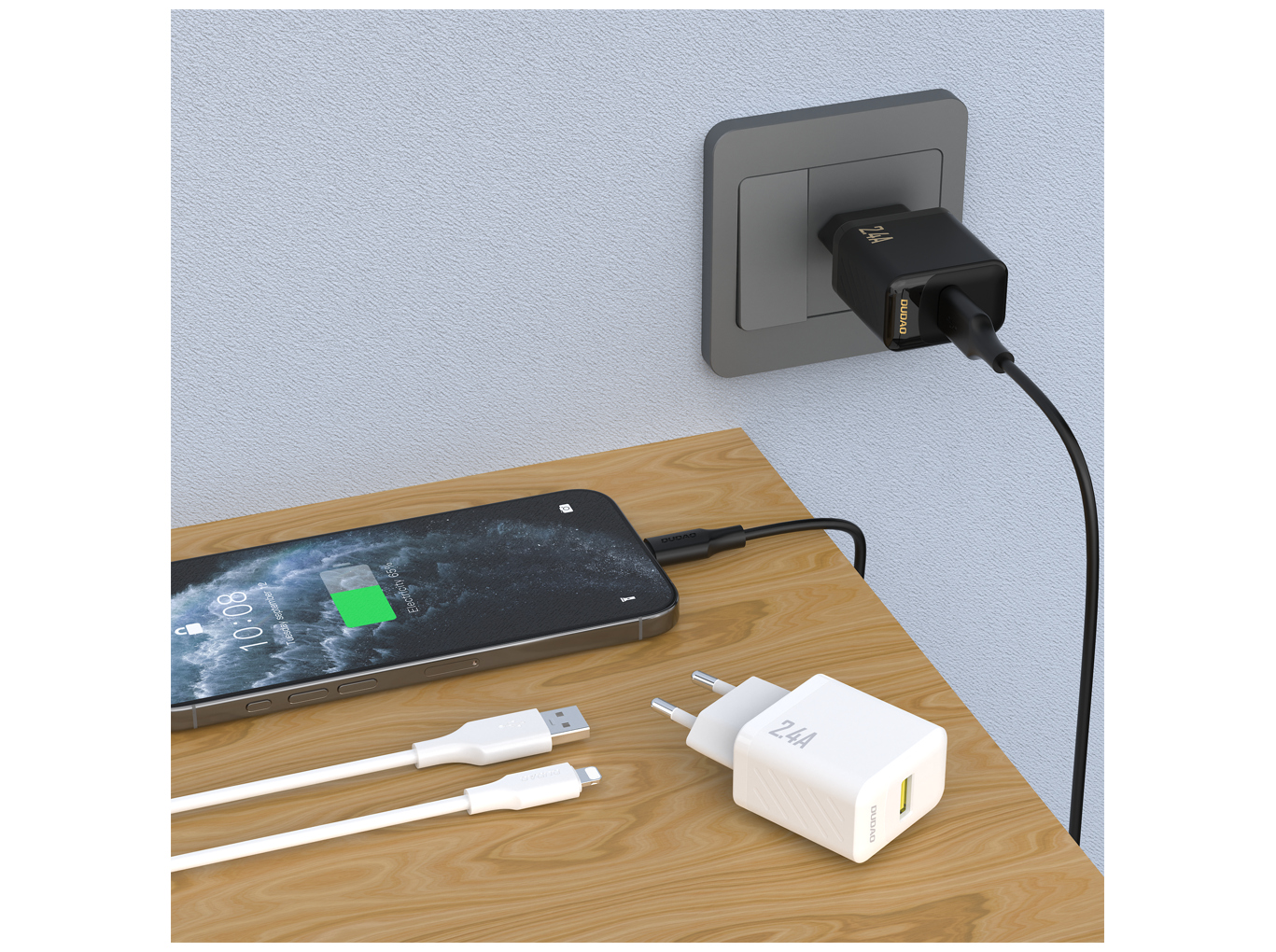 Dudao A23LEU Adapter 12Watt 1xUSB-A (1m USB-A to Lightning cable included) Sort