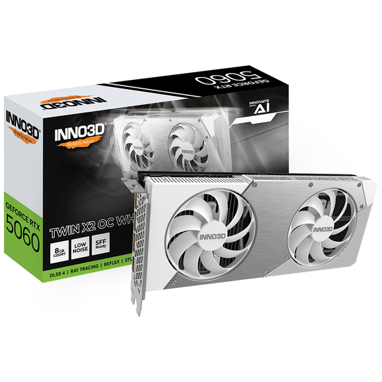 Inno3D GeForce RTX 5060 TWIN X2 OC - Grafikkort - GeForce RTX 5060 - 8 GB GDDR7 - PCI Express 5.0 - HDMI, 3 x DisplayPort - hvid