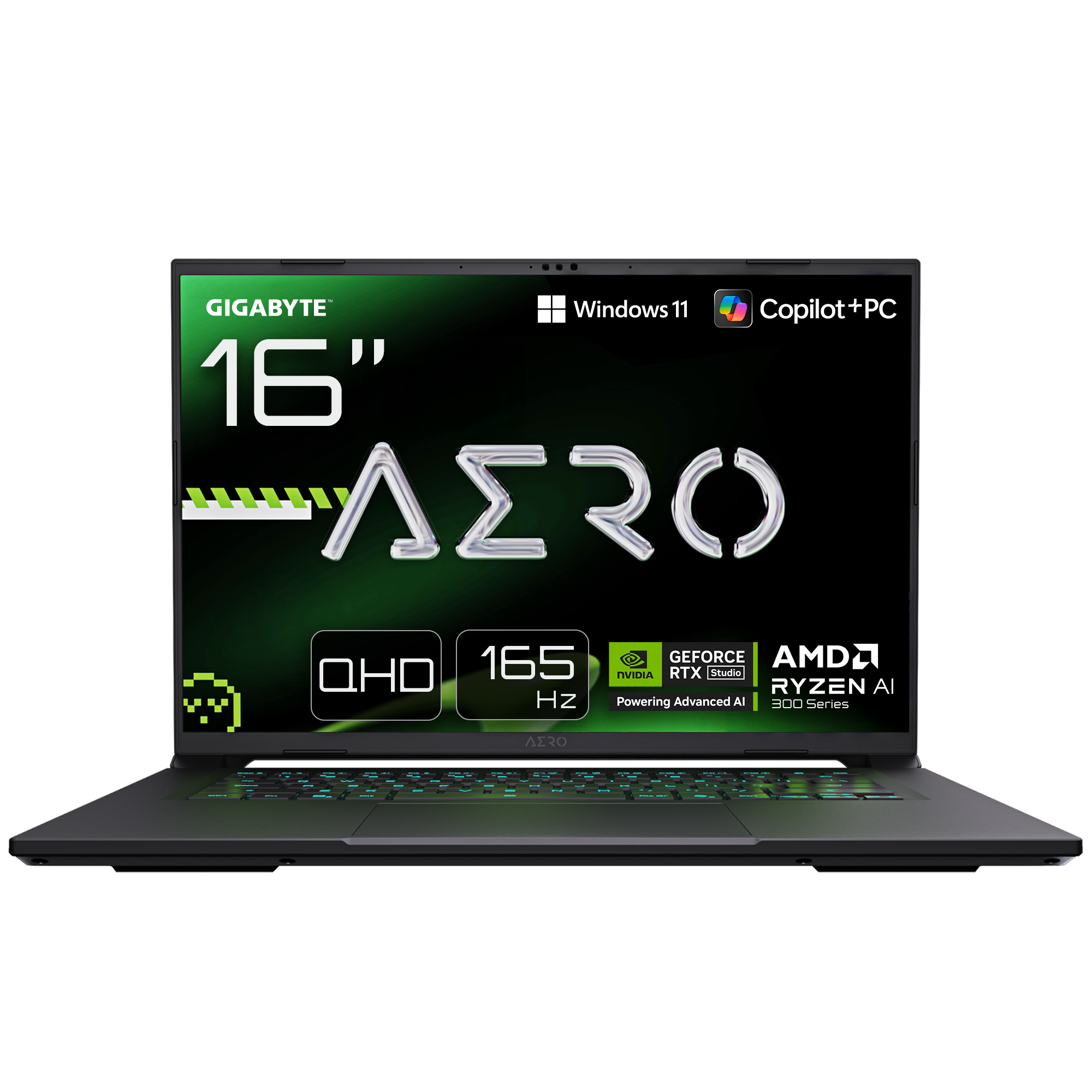 GIGABYTE AERO X16 1VH93DEC64AH laptop Copilot+ PC AMD Ryzen AI 7 350 40,6 cm (16) WQXGA 32 GB DDR5-SDRAM 1 TB SSD NVIDIA GeForce RTX 5060 Wi-Fi 6E (802.11ax) Windows 11 Home Tysk Grå