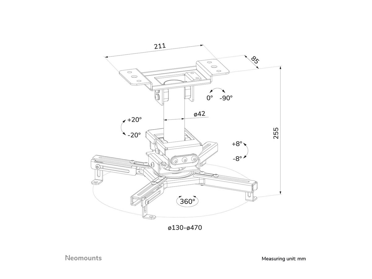Neomounts CL25-530WH1 monteringsbeslag til projektor Loft Hvid