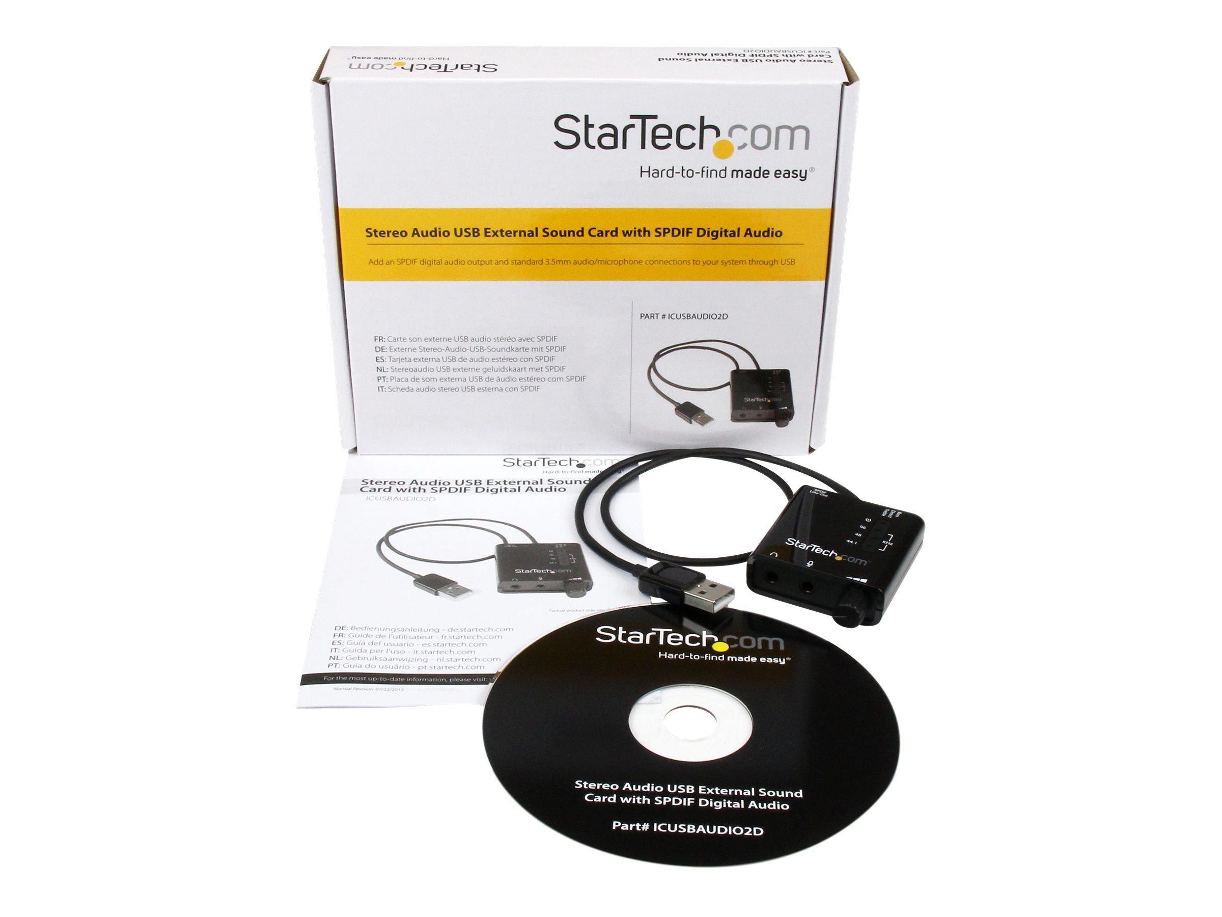 StarTech.com USB Sound Card w/ SPDIF Digital Audio & Stereo Mic - External Sound Card for Laptop or PC - SPDIF Output (ICUSBAUDIO2D) USB 2.0 Ekstern