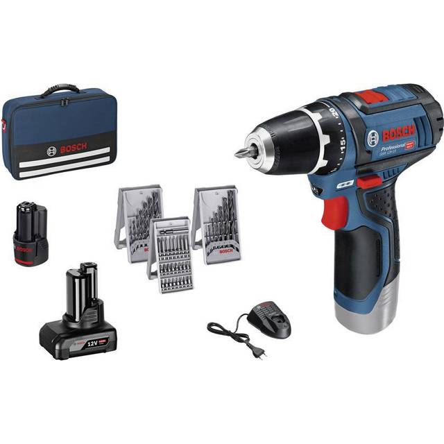Bosch GSR 12V-15 i taske + 39 tilbehørsdele