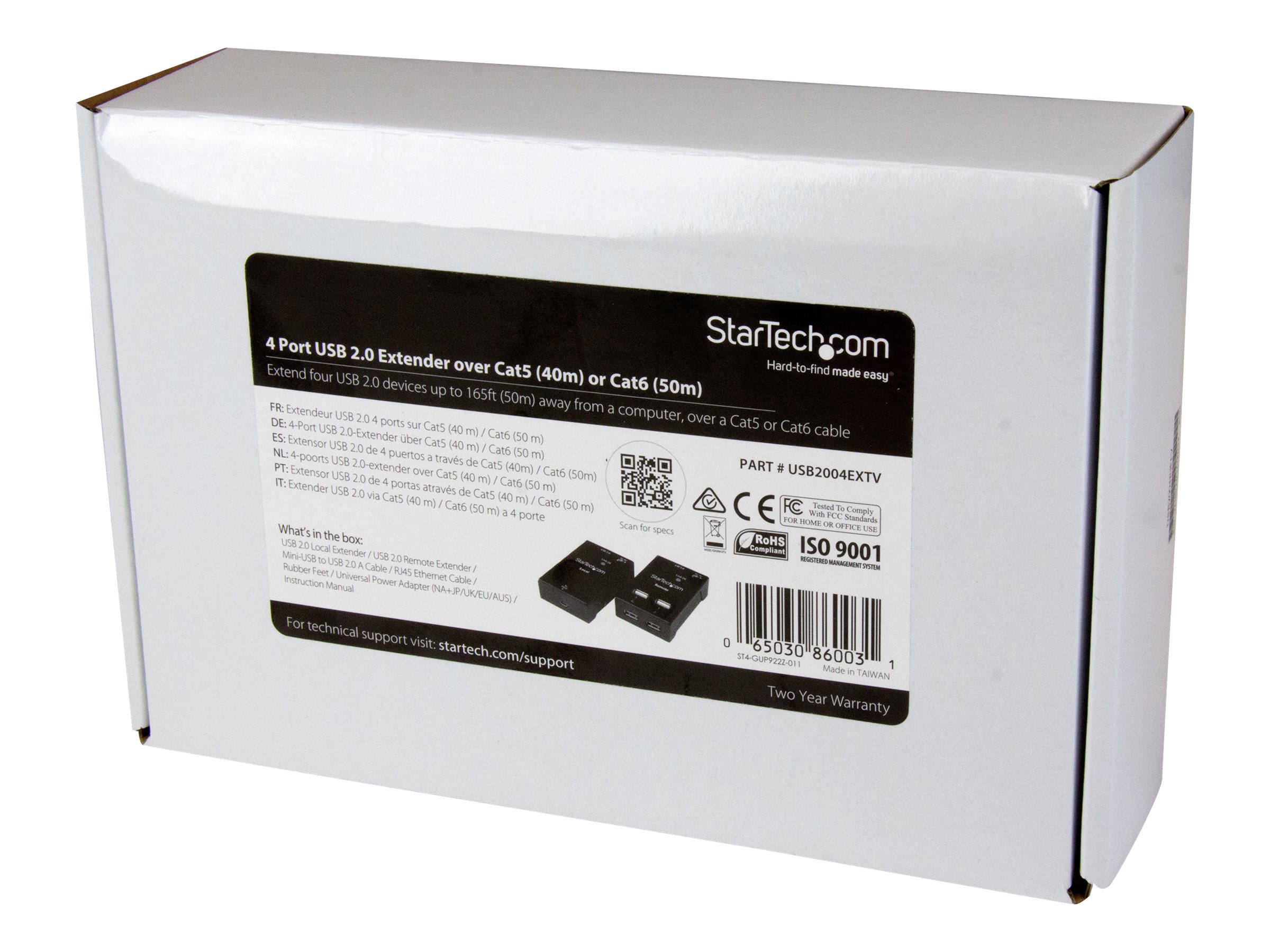 StarTech.com 4-Port USB 2.0 Extender - 165ft (50m) USB Over Cat5/Cat6 Extender - Compact USB 2.0 Over Extender (USB2004EXTV) USB-forlængerkabel