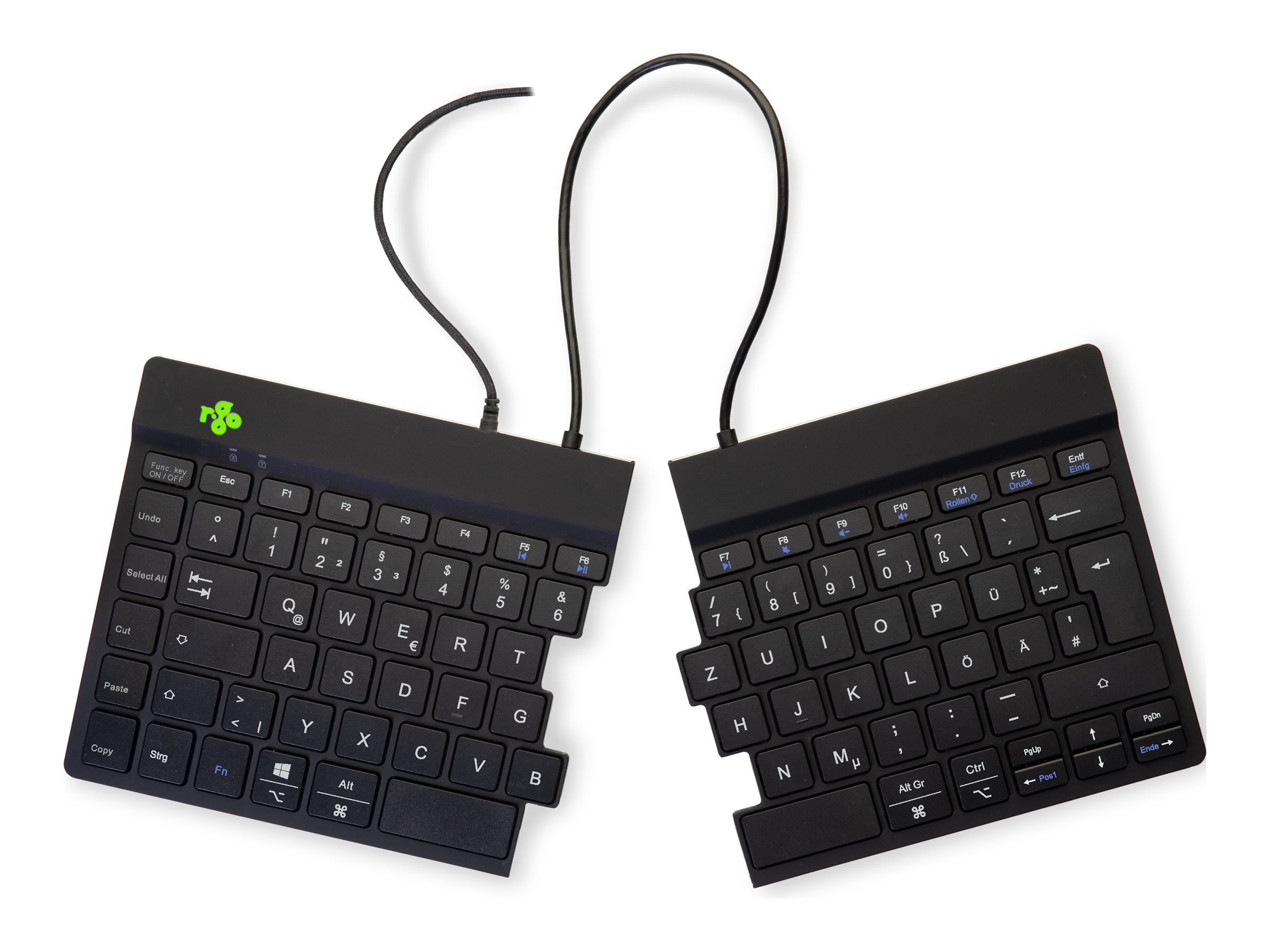 R-Go Split Ergonomiske tastatur, QWERTZ (DE), sort, kablet Tastatur Kabling Tysk