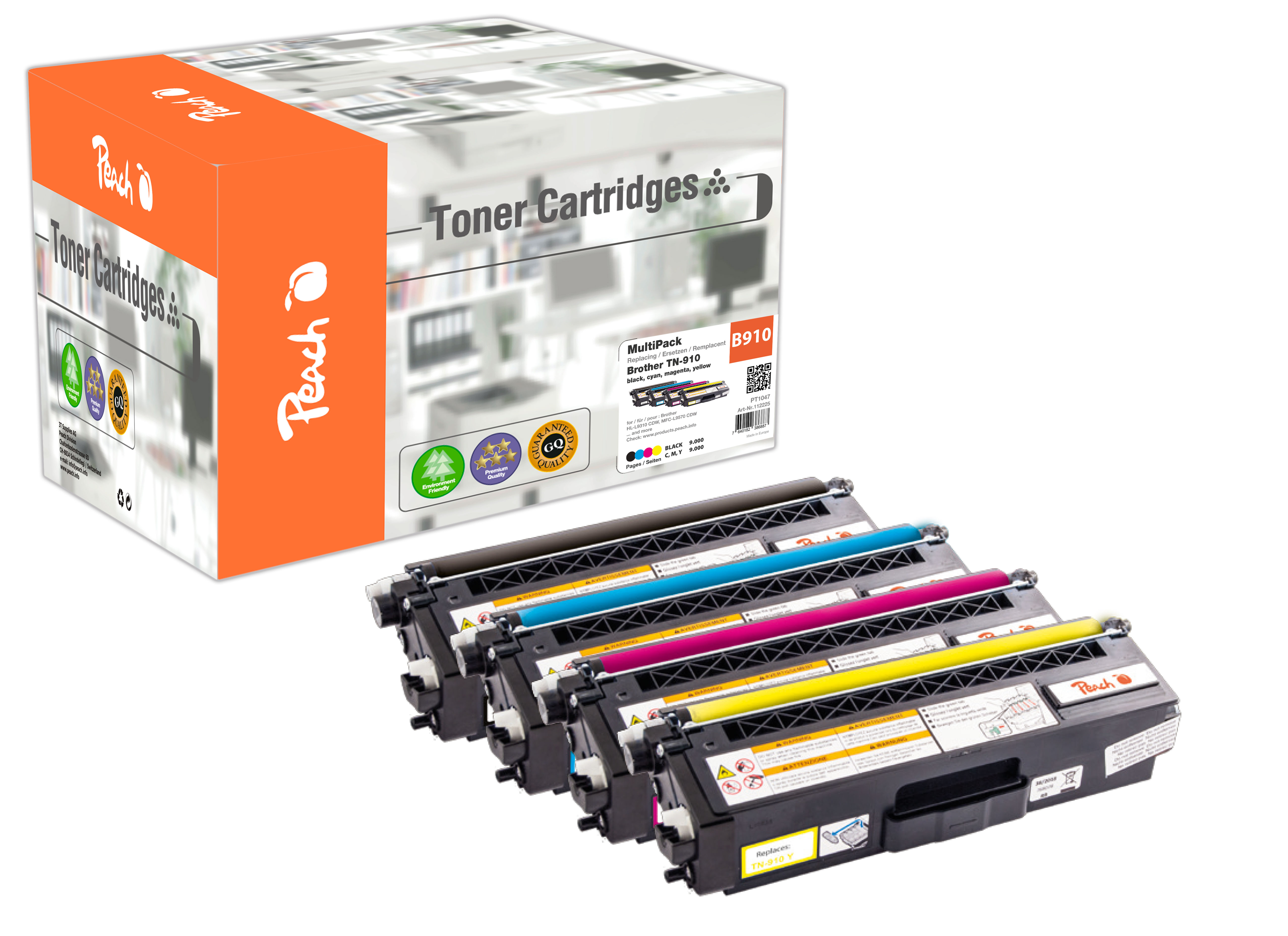 Peach PT1047 Sort Cyan Magenta Gul 9000 sider Toner