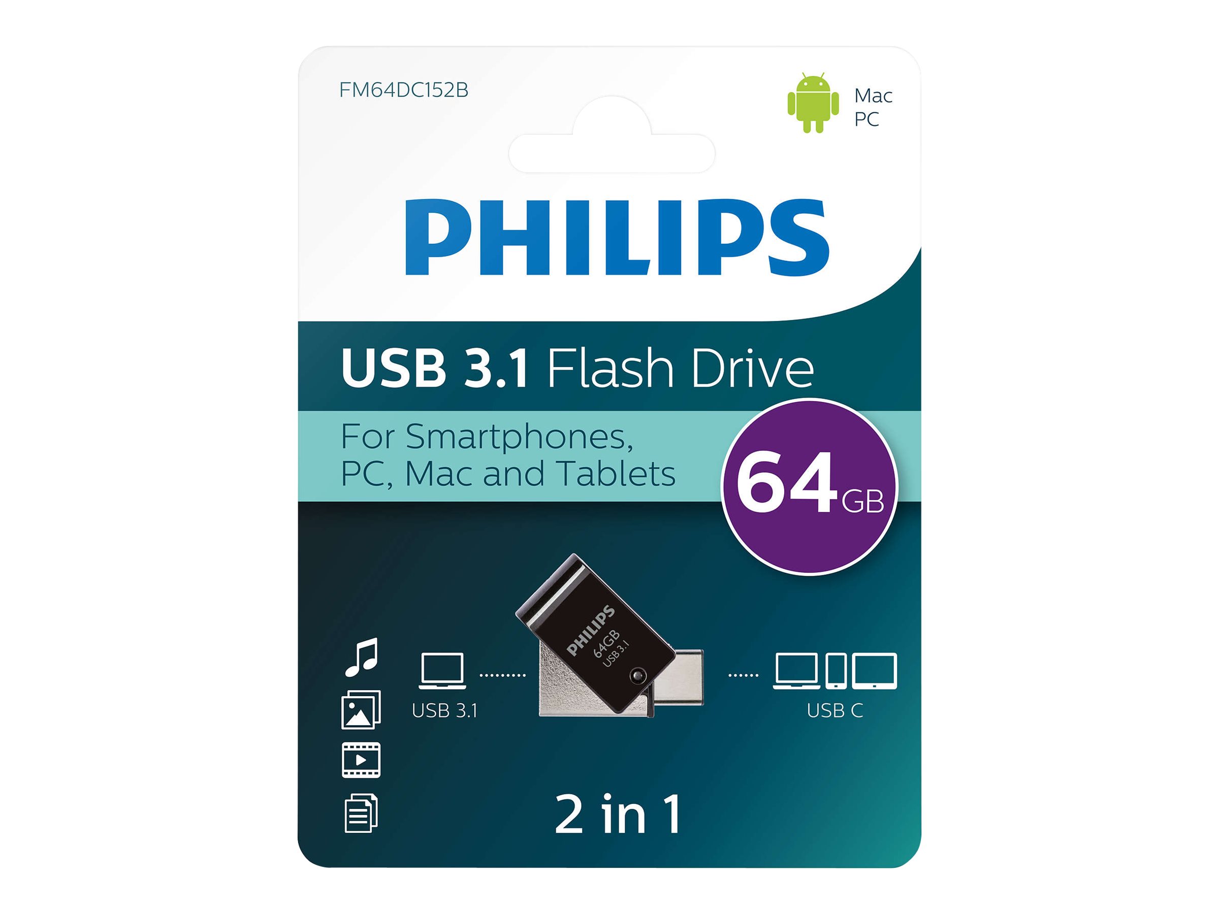 Philips FM64DC152B 64GB USB 3.1 / USB-C USB stick Sort Sølv