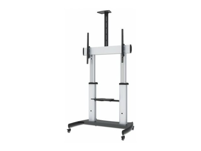 Manhattan TV & Monitor Mount, Trolley Stand, 1 screen, Screen Sizes 60-100, Silver/Black, VESA 200x200 to 800x600mm, Max 100kg, Height adjustable 1200 to 1685mm, Camera and AV shelves, Aluminium, LFD, Lifetime Warranty Vogn med hjul Flat panel / AV Syst
