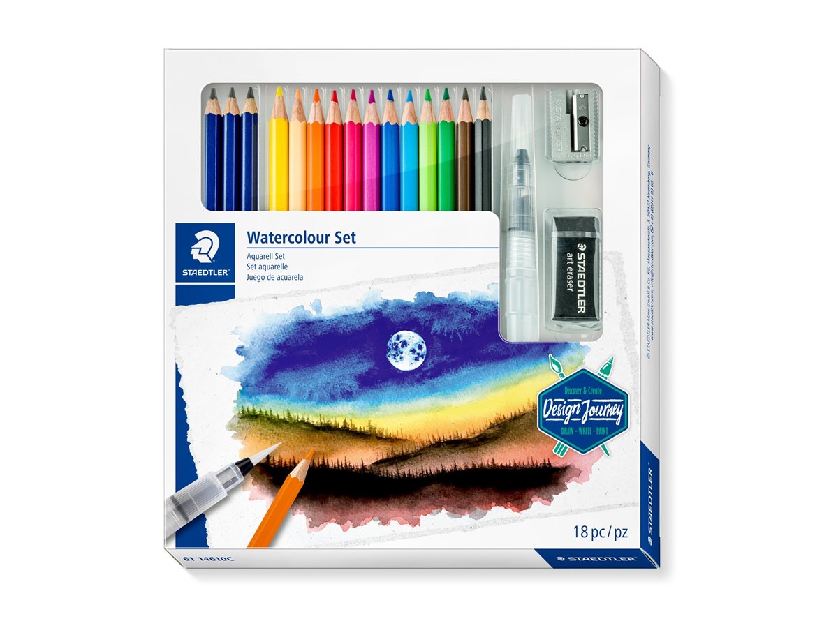 STAEDTLER 146 10C - vandfarveblyant - gul, rød, bordeaux, blå, blegblå, orange, fersken, grøn, pilegrøn, rød violet, van dyke-brun, sort (pakke med 18)