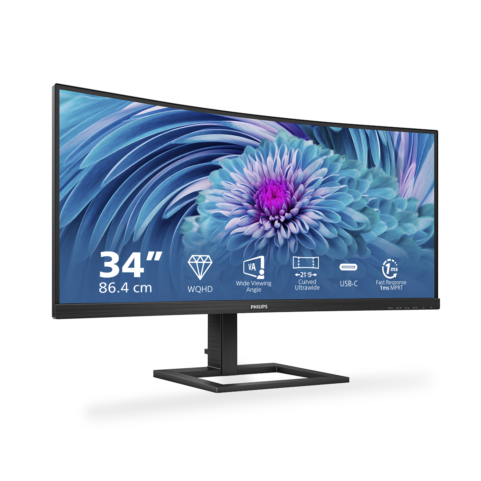 E-Line - 34 inch - Curved - UltraWide Quad HD VA LED Monitor - 3440x1440 - HAS / USB-C
