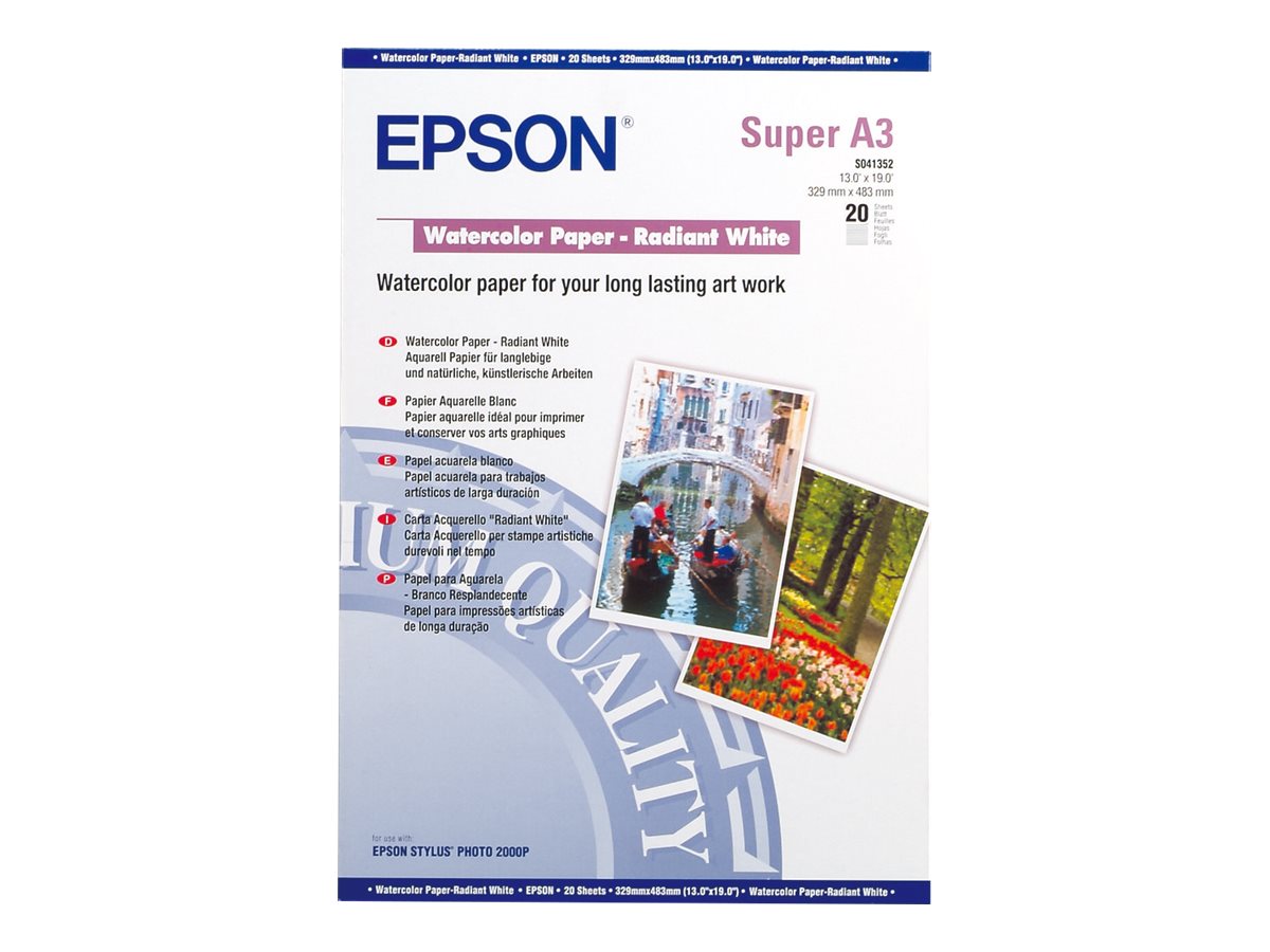 Epson WaterColor Paper - Radiant White, DIN A3+, 190g/m², 20 Sheets