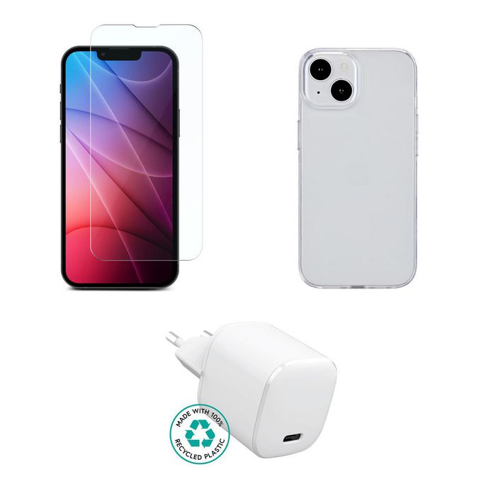 eSTUFF Kit for iPhone 15 Pro. Charger, Cover, Glass. Brown Box.