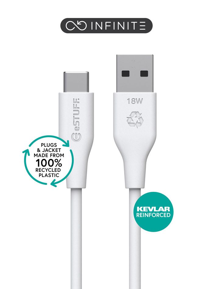 eSTUFF INFINITE Super Soft USB-C to USB-A Cable 2m - 100% Recycled PVC Free Plastic