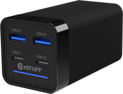 eSTUFF 65W 4-port PD GaN Multi Charger - 2 USB-C + 2 USB-A Ports