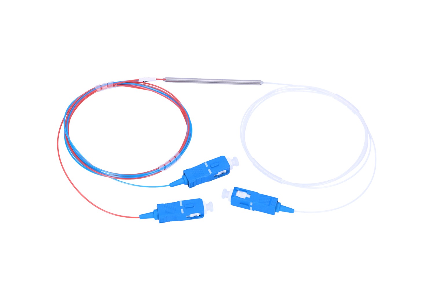 Extralink 1 2 FBT SPLITTER 15 85 SC/UPC 900UM 1M STEEL TUBE Kabelfordeler Blå, Rød, Hvid