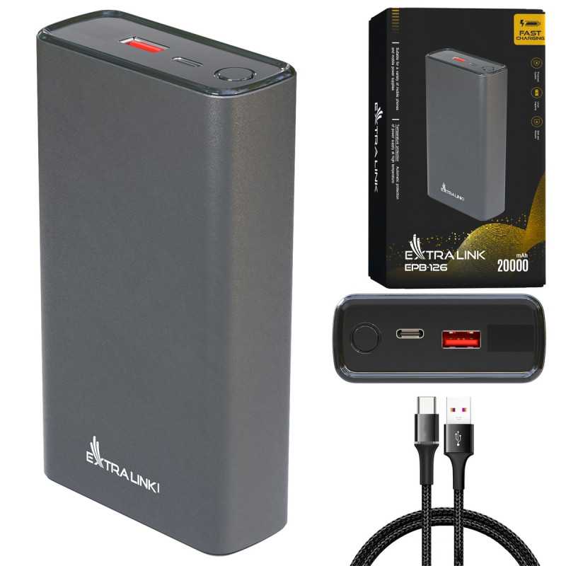 Extralink EPB-126 20000mAh Srebrny | Powerbank | Power bank, 45W PD, USB-C