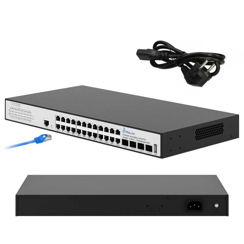Extralink Hypnos | Switch | 24x RJ45 1000Mb/s, 4x SFP+, L3, manageable