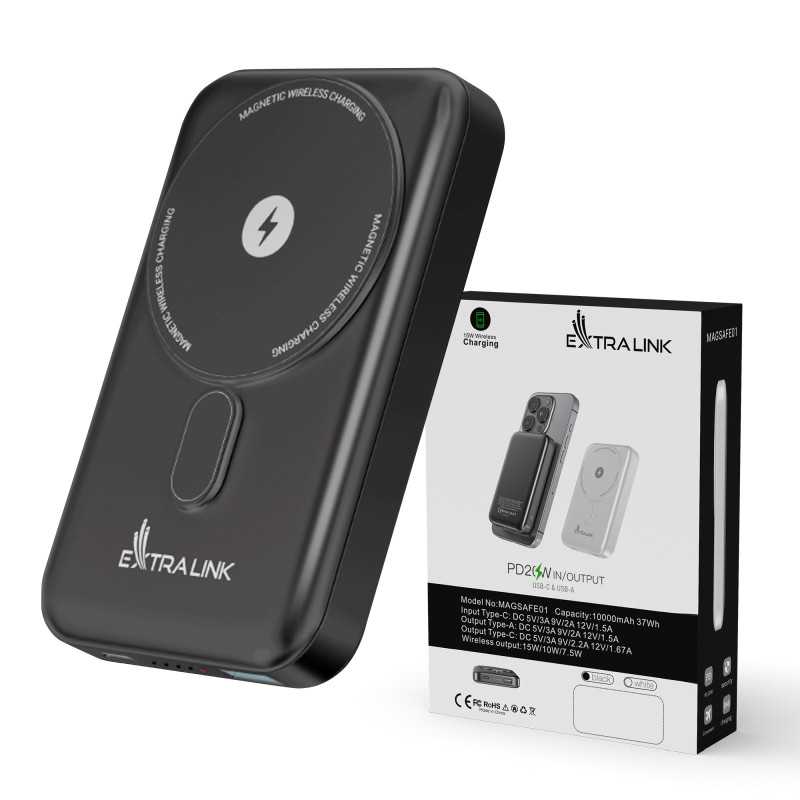 Extralink MagSafe 10000mAh Grafitowy | Powerbank | Power bank, 38.5Wh PD20W+15W USB-C USB-A