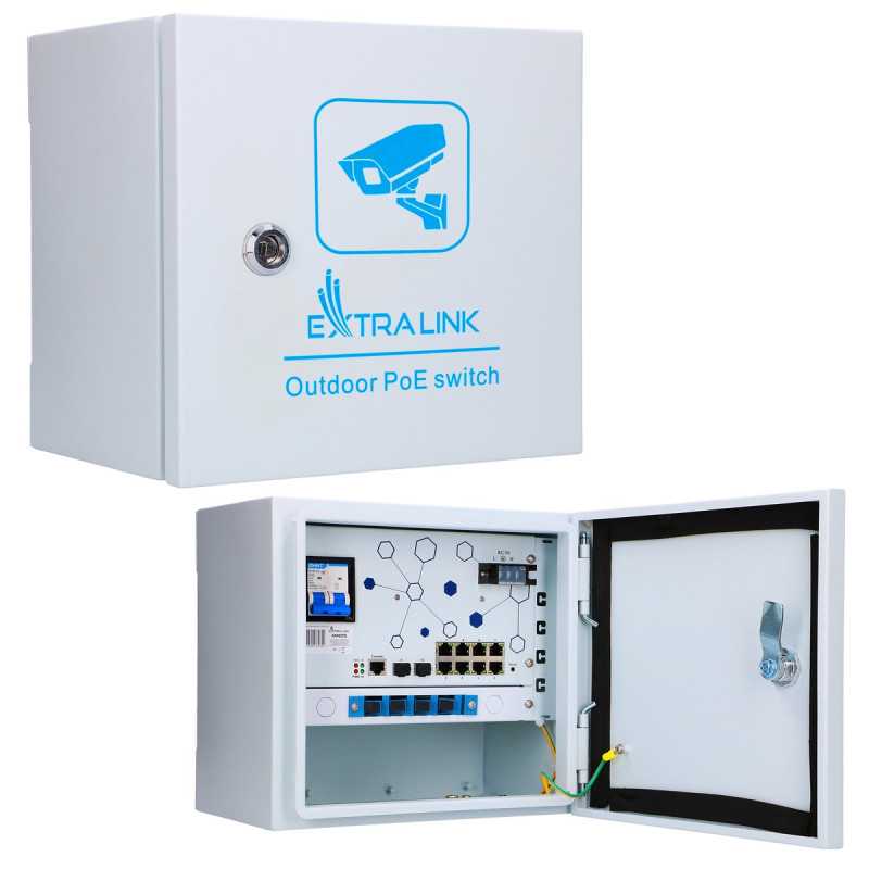Extralink Minos | External PoE switch | 8x RJ45 1000Mb/s PoE, 2x SFP, 200W, L2, active cooling