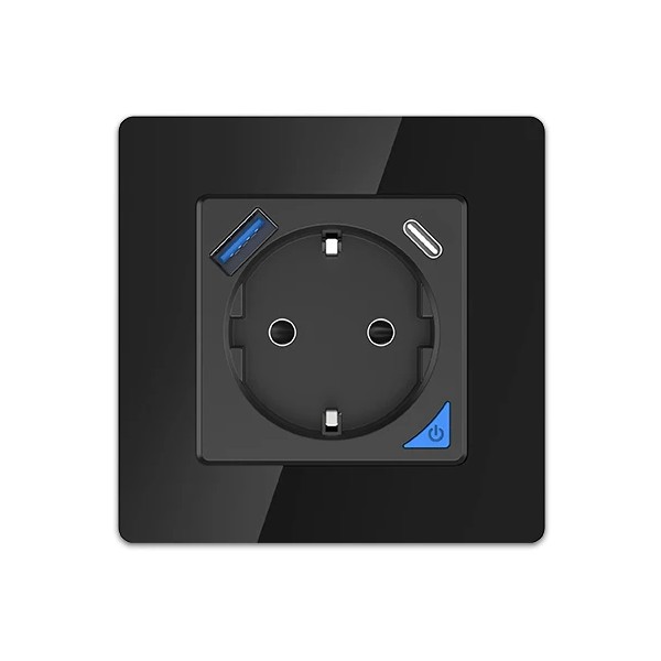 EXTRALINK SMART LIFE WALL SOCKET OUTLET 230V + SINGLE FRAME, WIFI , 1 X USB A, 1 X USB C, BLACK
