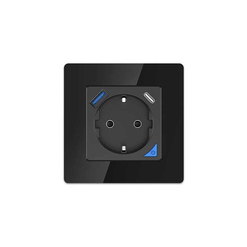 Extralink Smart Life Wall Socket Set Pro | Zestaw inteligentne gniazdko + ramka | Kolor Czarny, 230V, 1x USB A, 1x USB C, WiFi,