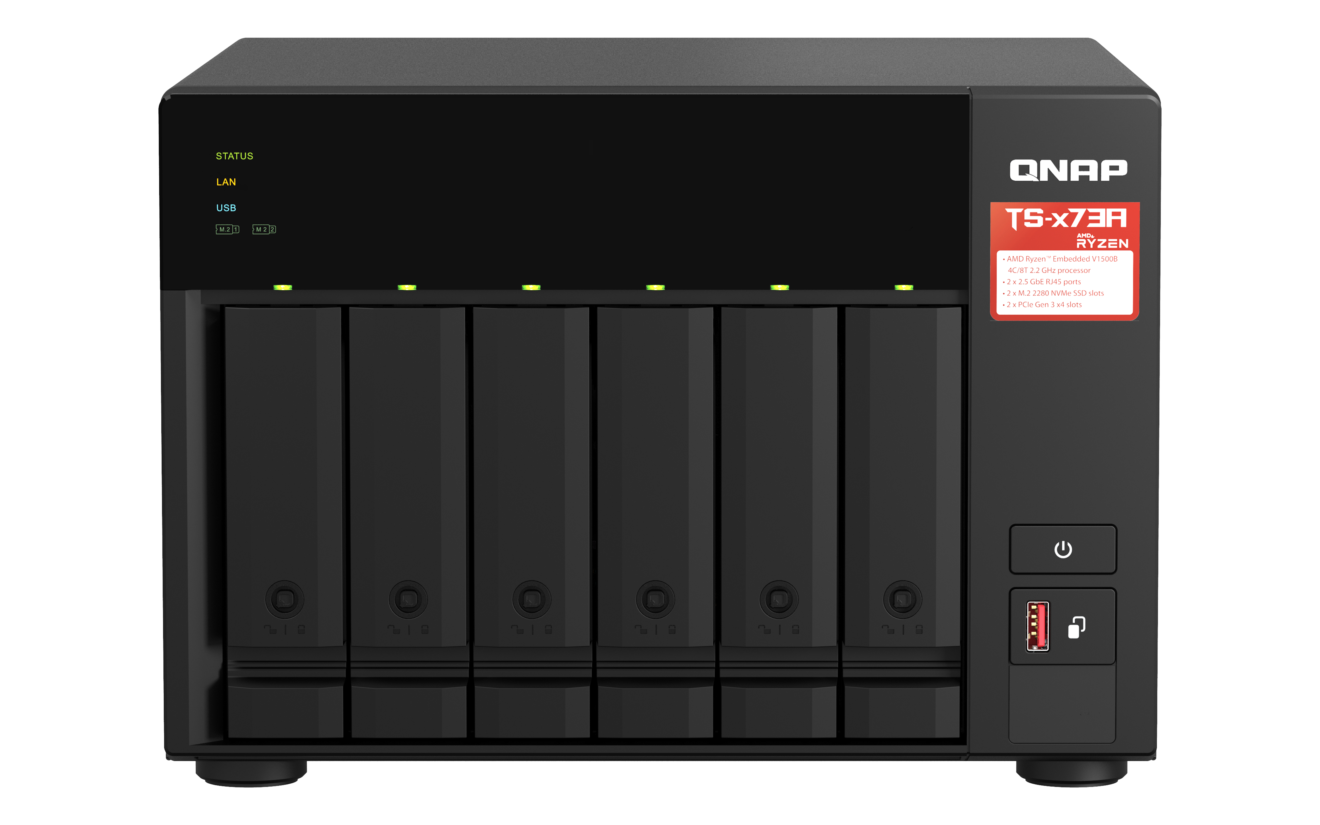 AMD Ryzen Embedded V1500B 2.2GHz NAS Tower - 6x 3.5 Inch Bays - 8GB SO-DIMM DDR4 (1 x 8 GB) - 5GB Flash - Black