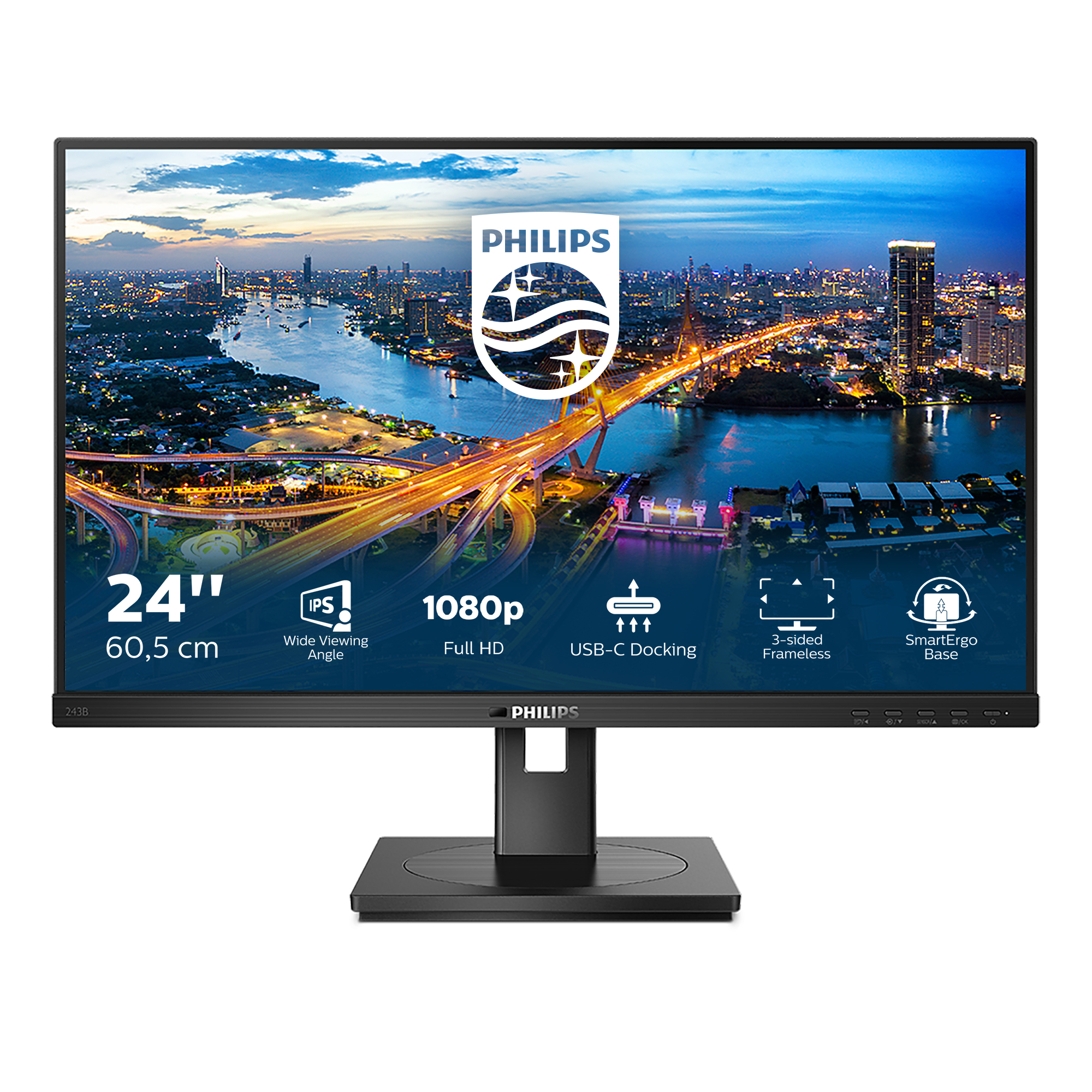 B-Line - 24 inch - Full HD IPS LED Monitor - 1920x1080 - USB-C Dock - Pivot / HAS / RJ45